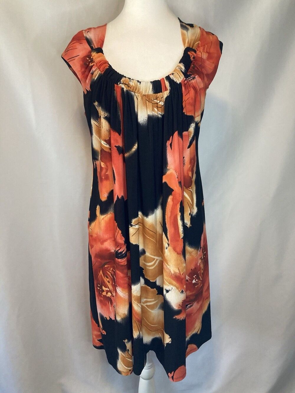 Slip Babydoll Dress 10 Black Coral Dark Floral Whimsical Slinky Jones New York